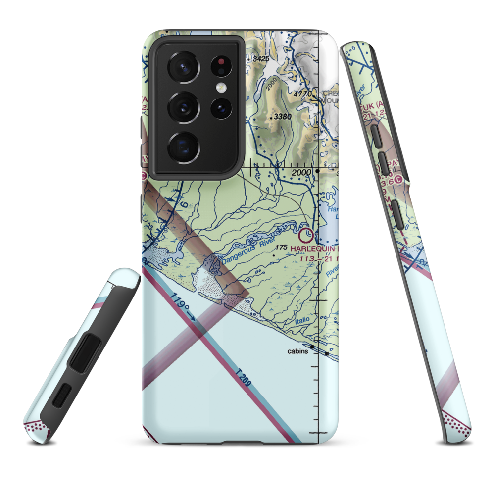 Dangerous River Airport (A70) VFR Sectional Samsung Phone Case Samsung Galaxy S21 Plus model shown