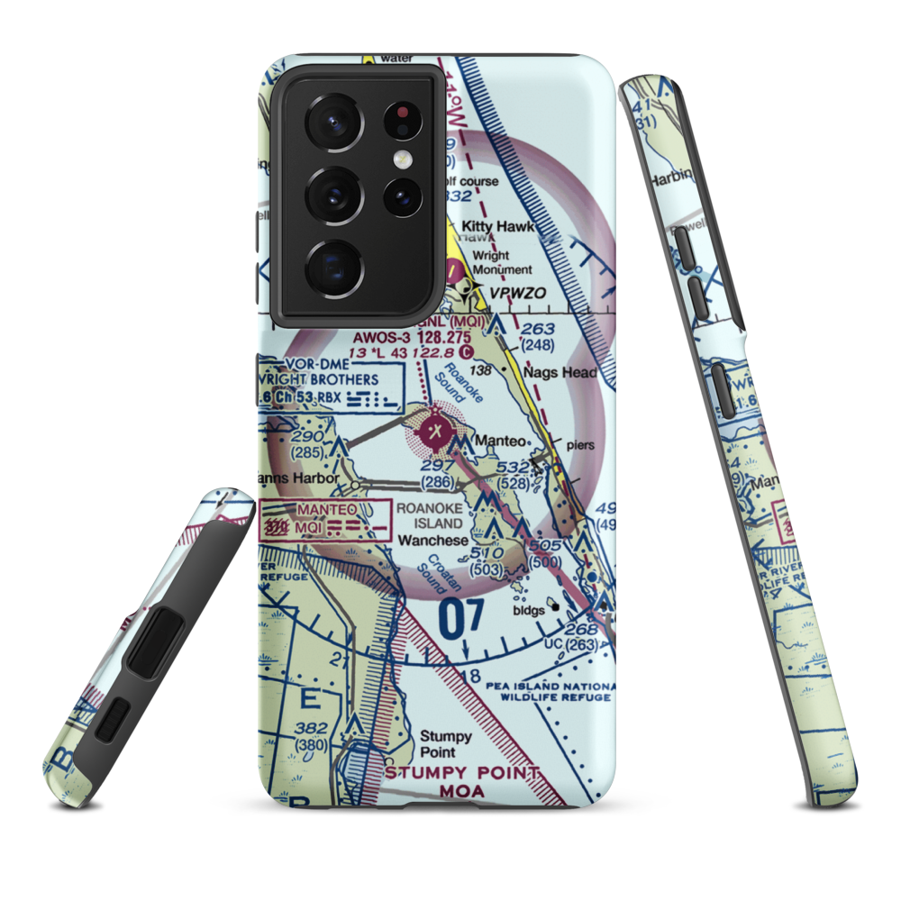 Dare County Regional Airport (MQI) VFR Sectional Samsung Phone Case Samsung Galaxy S21 Plus model shown