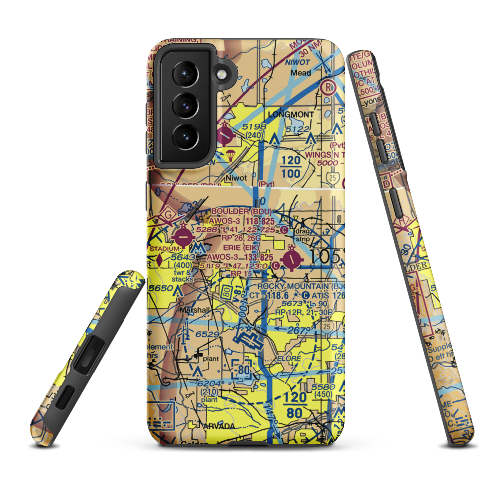 Dave's Airport (0CO1) VFR Sectional Samsung Phone Case Samsung Galaxy S21 Plus model shown
