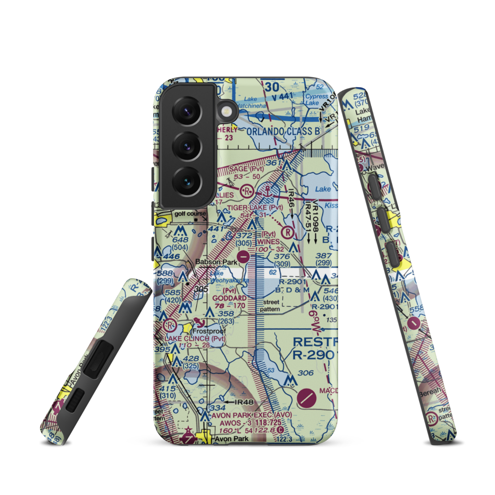 David Wine's Airstrip (62FL) VFR Sectional Samsung Phone Case Samsung Galaxy S22 model shown