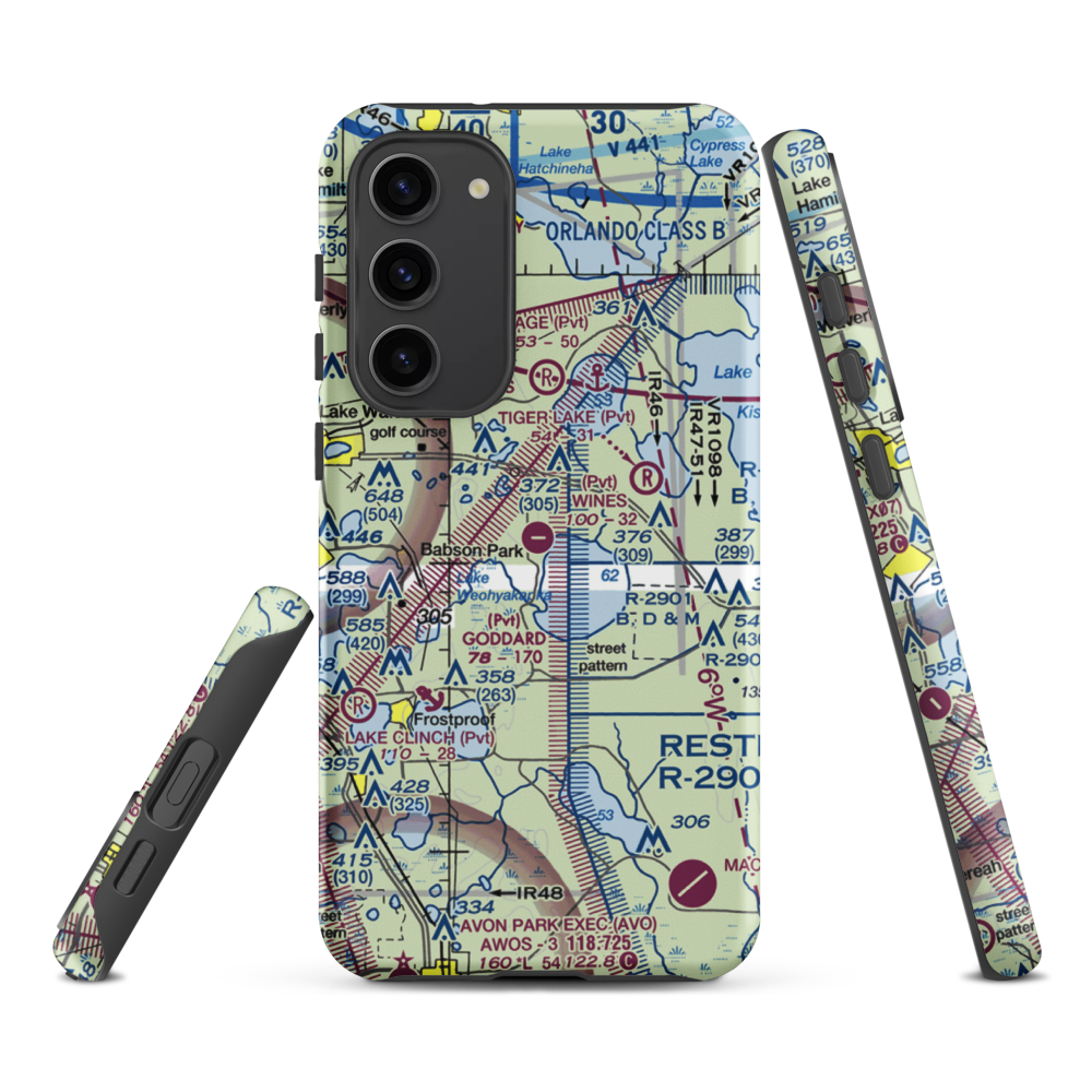 David Wine's Airstrip (62FL) VFR Sectional Samsung Phone Case Samsung Galaxy S23 Plus model shown