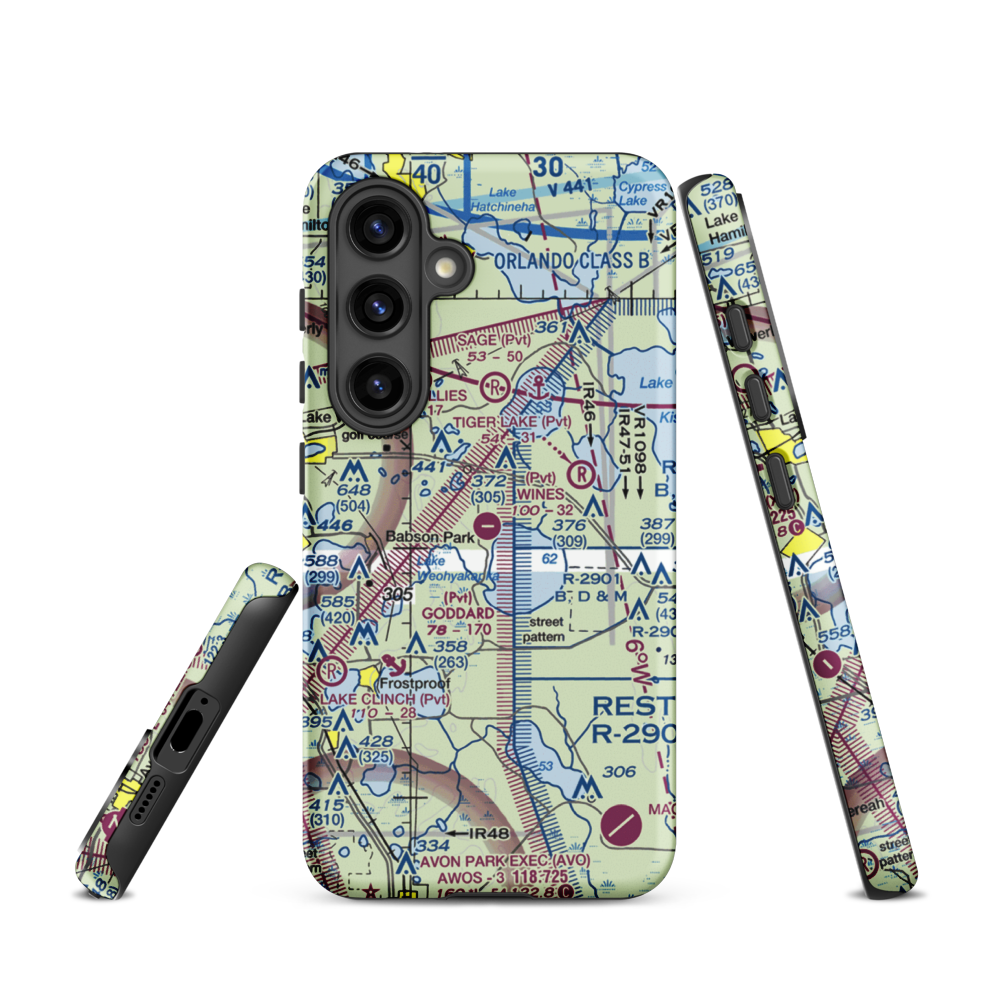 David Wine's Airstrip (62FL) VFR Sectional Samsung Phone Case Samsung Galaxy S24 model shown