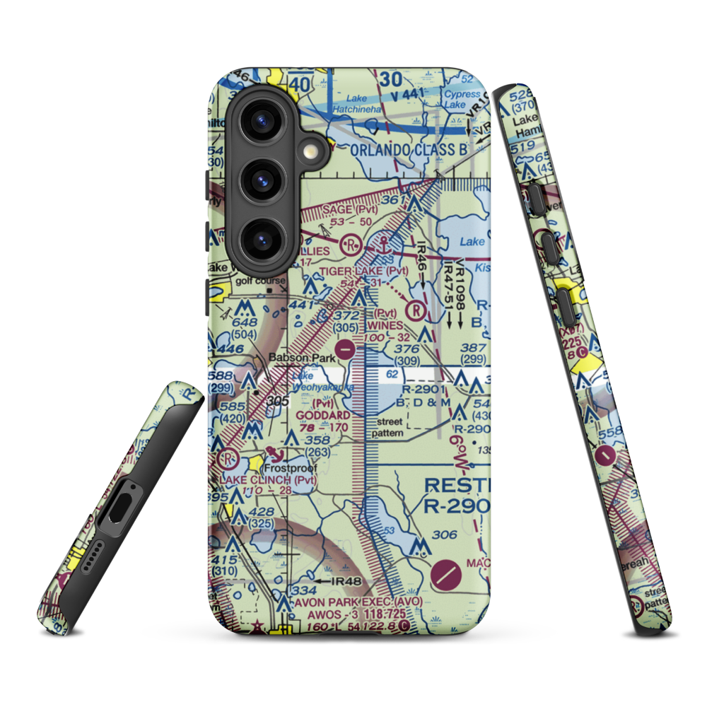 David Wine's Airstrip (62FL) VFR Sectional Samsung Phone Case Samsung Galaxy S24 Plus model shown