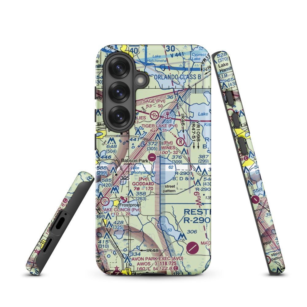 David Wine's Airstrip (62FL) VFR Sectional Samsung Phone Case Samsung Galaxy S25 model shown