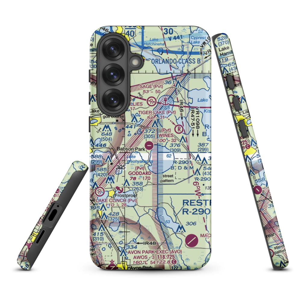 David Wine's Airstrip (62FL) VFR Sectional Samsung Phone Case Samsung Galaxy S25 Plus model shown