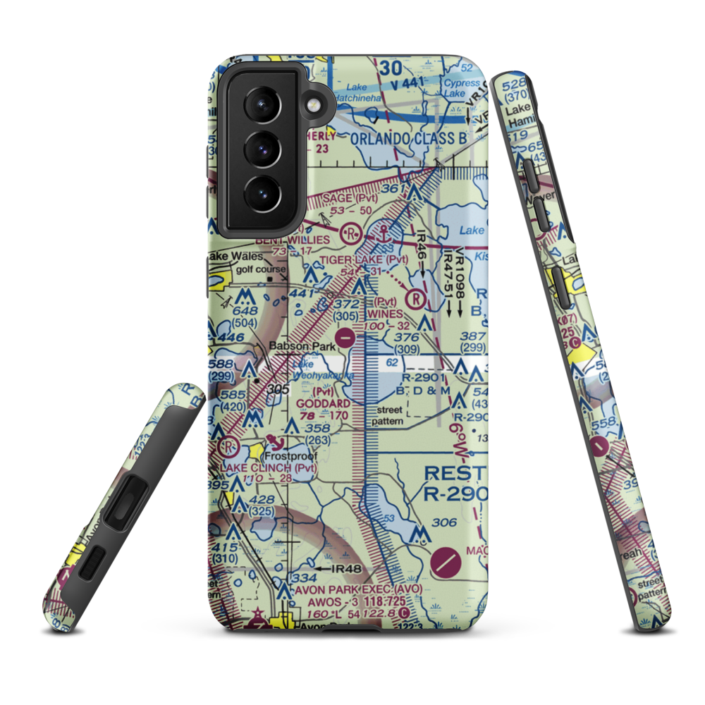 David Wine's Airstrip (62FL) VFR Sectional Samsung Phone Case Samsung Galaxy S21 Plus model shown