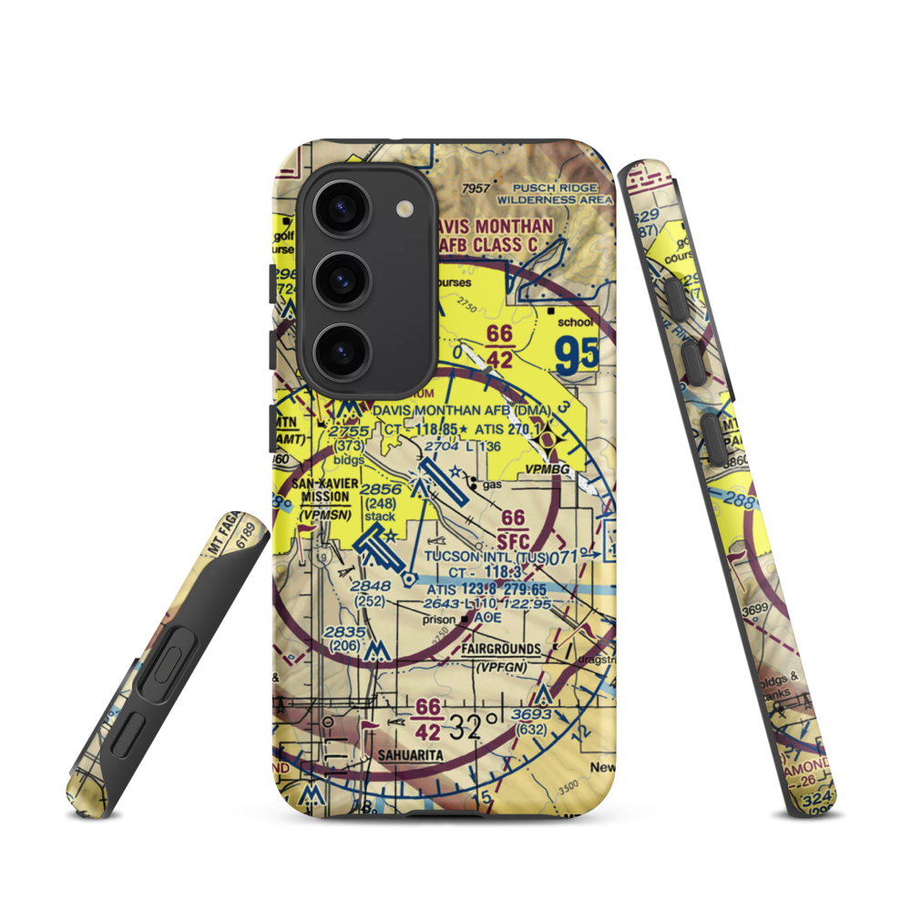 Davis Monthan Air Force Base (DMA) VFR Sectional Samsung Phone Case Samsung Galaxy S23 model shown
