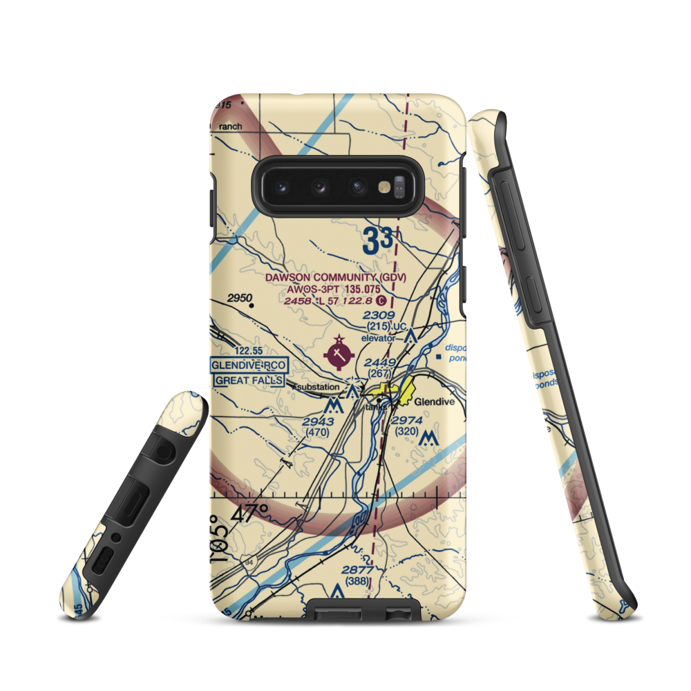 Dawson Community Airport (GDV) VFR Sectional Samsung Phone Case Samsung Galaxy S10 model shown