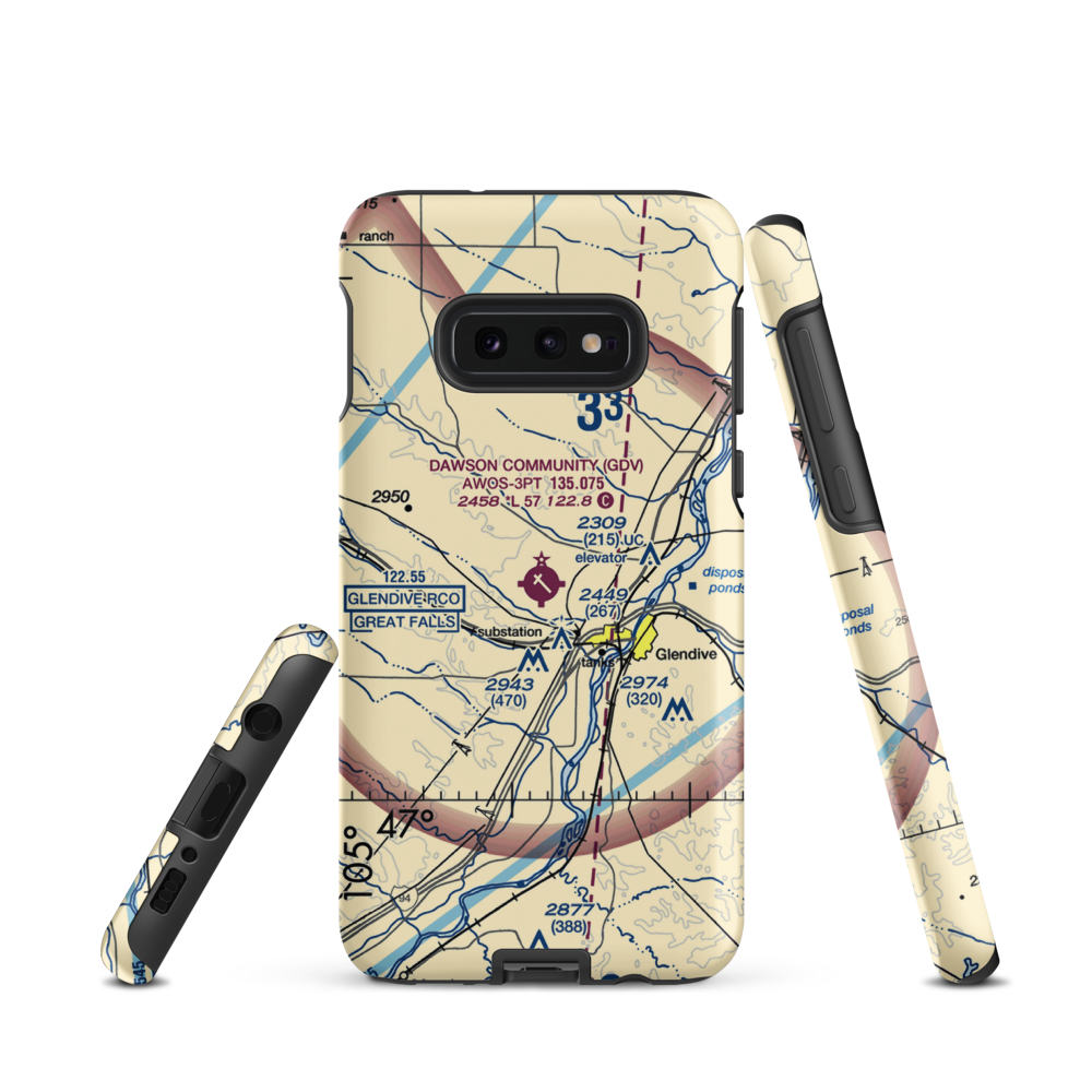 Dawson Community Airport (GDV) VFR Sectional Samsung Phone Case Samsung Galaxy S10e model shown