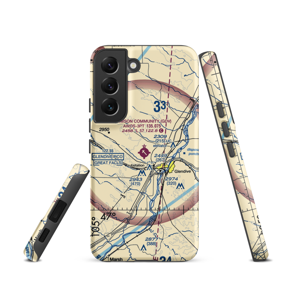 Dawson Community Airport (GDV) VFR Sectional Samsung Phone Case Samsung Galaxy S22 model shown