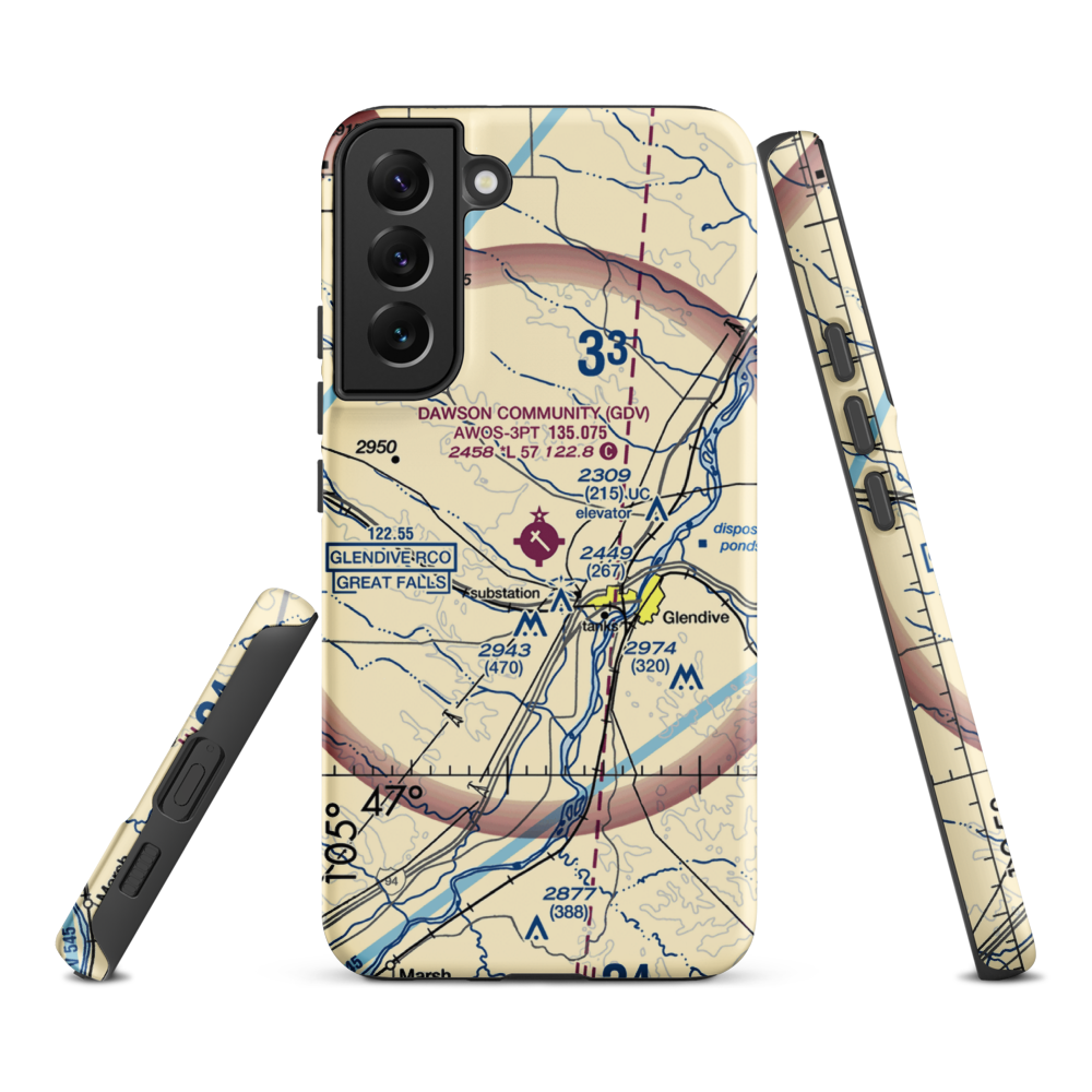 Dawson Community Airport (GDV) VFR Sectional Samsung Phone Case Samsung Galaxy S22 Plus model shown