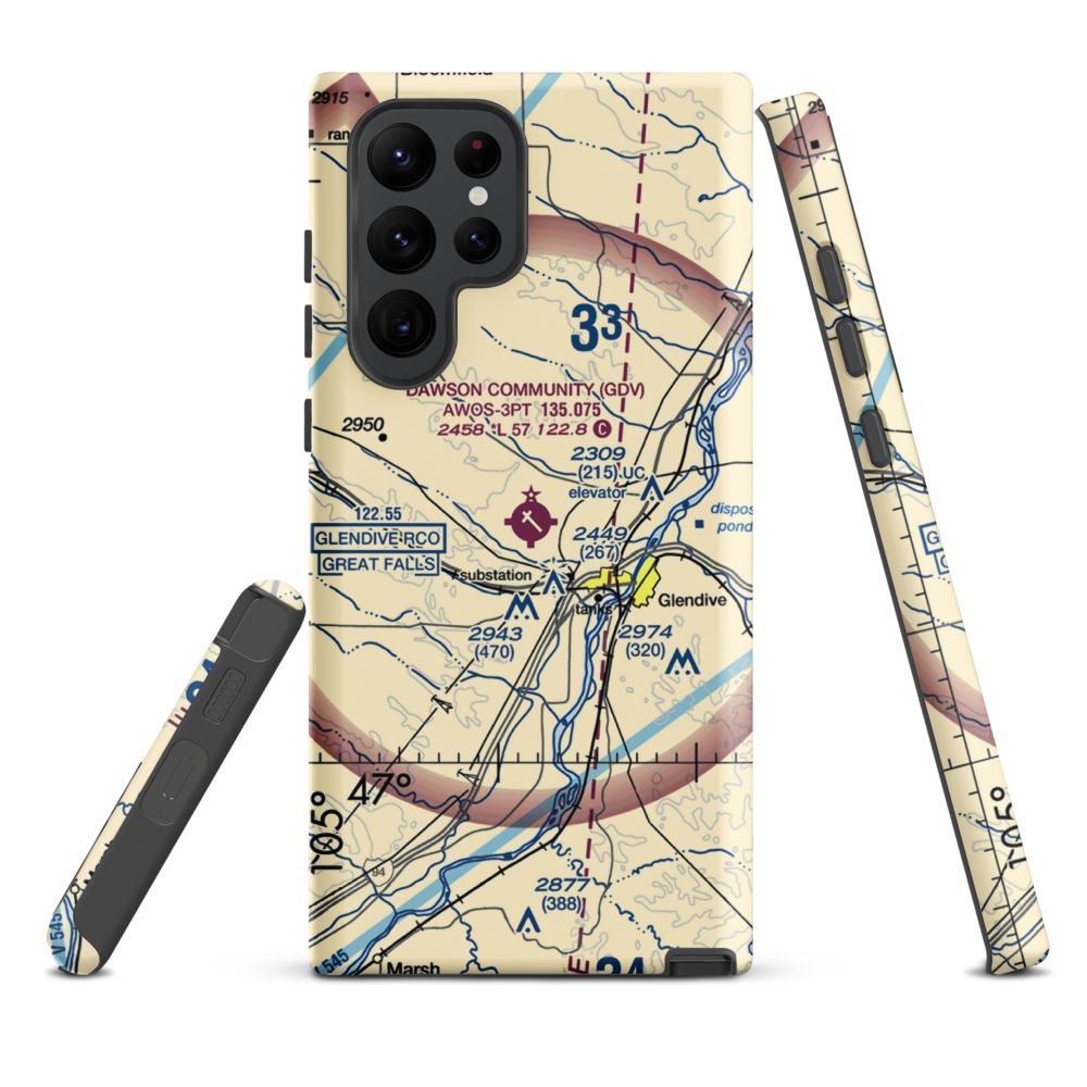 Dawson Community Airport (GDV) VFR Sectional Samsung Phone Case Samsung Galaxy S22 Ultra model shown