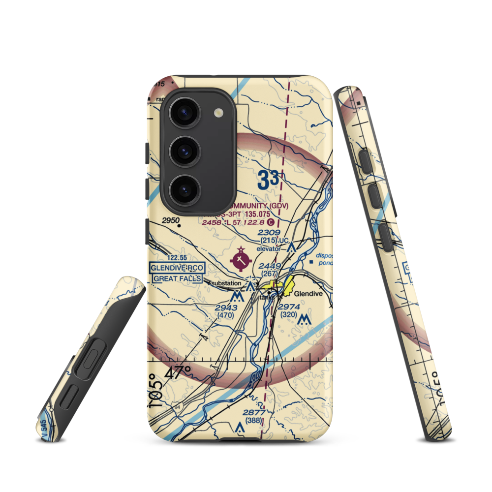 Dawson Community Airport (GDV) VFR Sectional Samsung Phone Case Samsung Galaxy S23 model shown