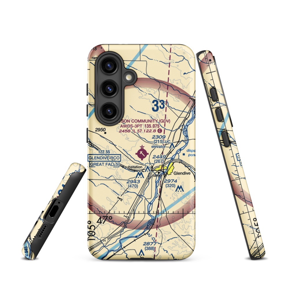 Dawson Community Airport (GDV) VFR Sectional Samsung Phone Case Samsung Galaxy S24 model shown