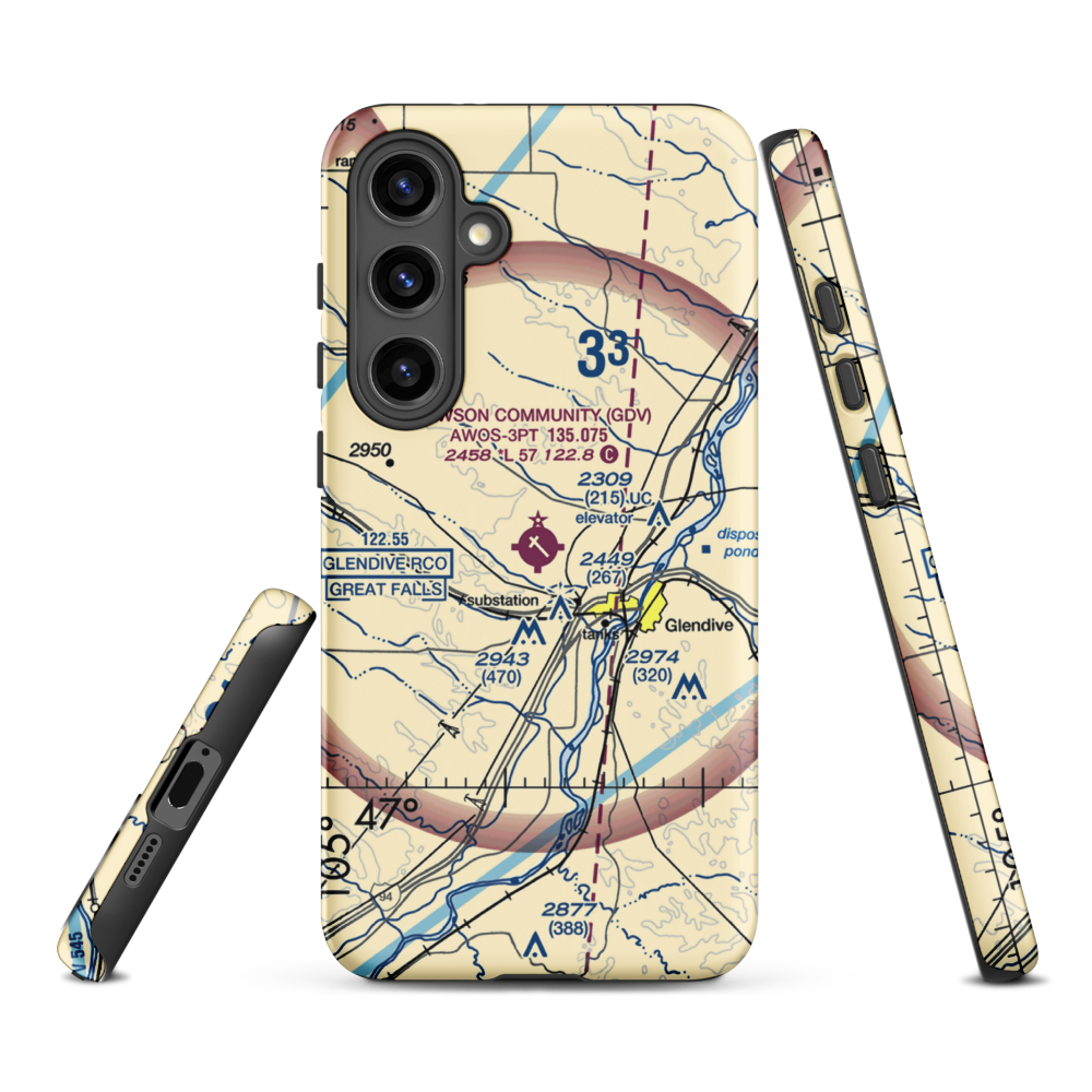 Dawson Community Airport (GDV) VFR Sectional Samsung Phone Case Samsung Galaxy S24 Plus model shown