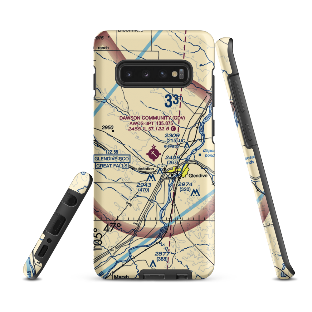 Dawson Community Airport (GDV) VFR Sectional Samsung Phone Case Samsung Galaxy S10 Plus model shown