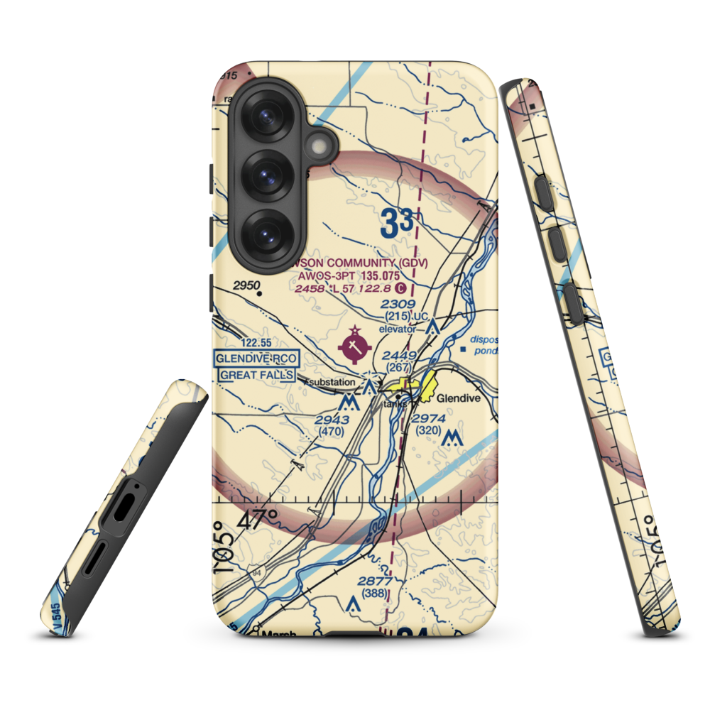 Dawson Community Airport (GDV) VFR Sectional Samsung Phone Case Samsung Galaxy S25 Plus model shown