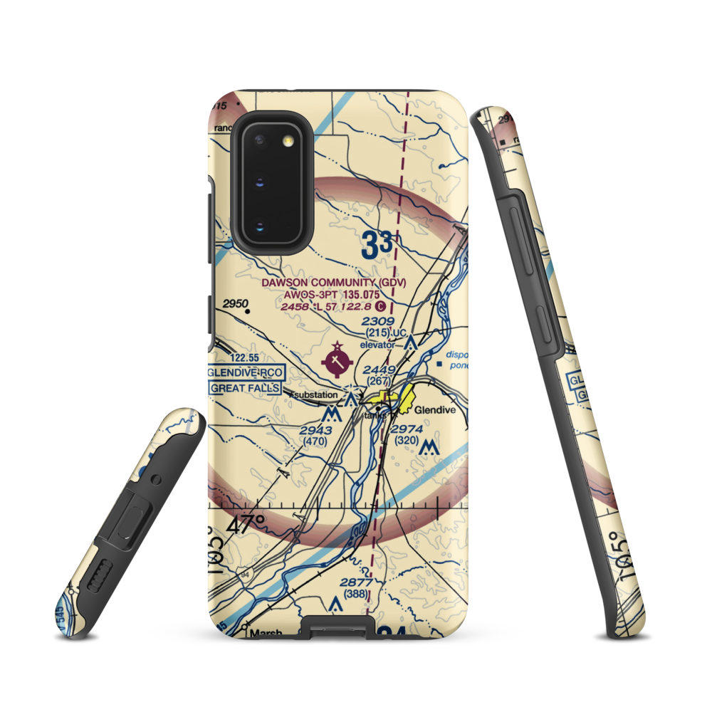Dawson Community Airport (GDV) VFR Sectional Samsung Phone Case Samsung Galaxy S20 model shown