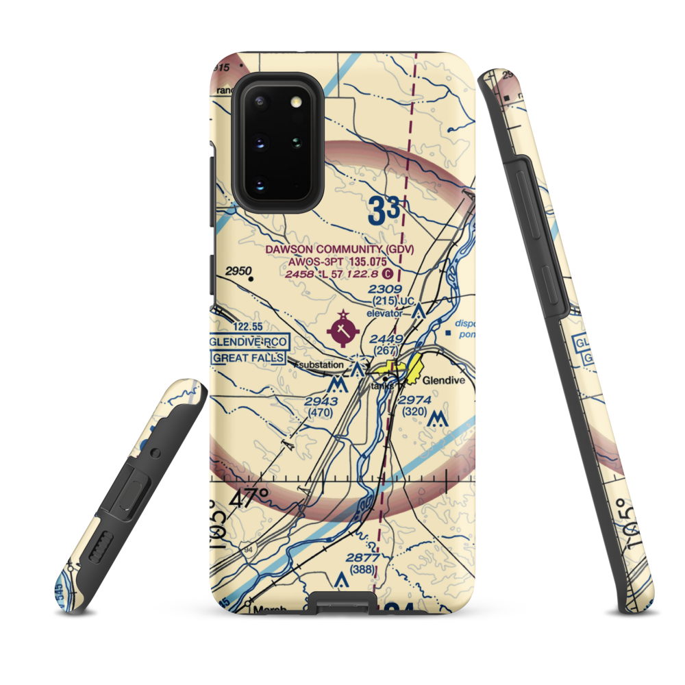 Dawson Community Airport (GDV) VFR Sectional Samsung Phone Case Samsung Galaxy S20 Plus model shown