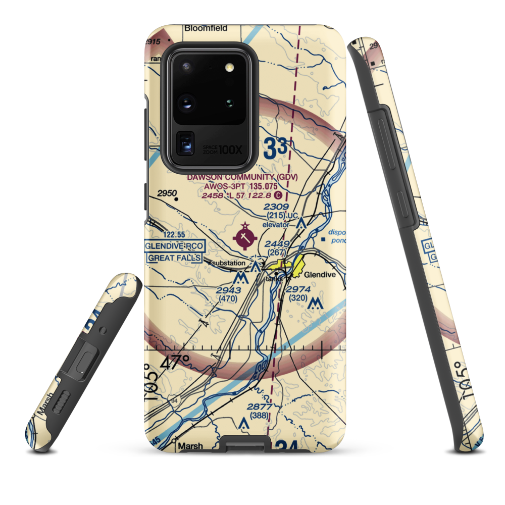 Dawson Community Airport (GDV) VFR Sectional Samsung Phone Case Samsung Galaxy S20 Ultra model shown