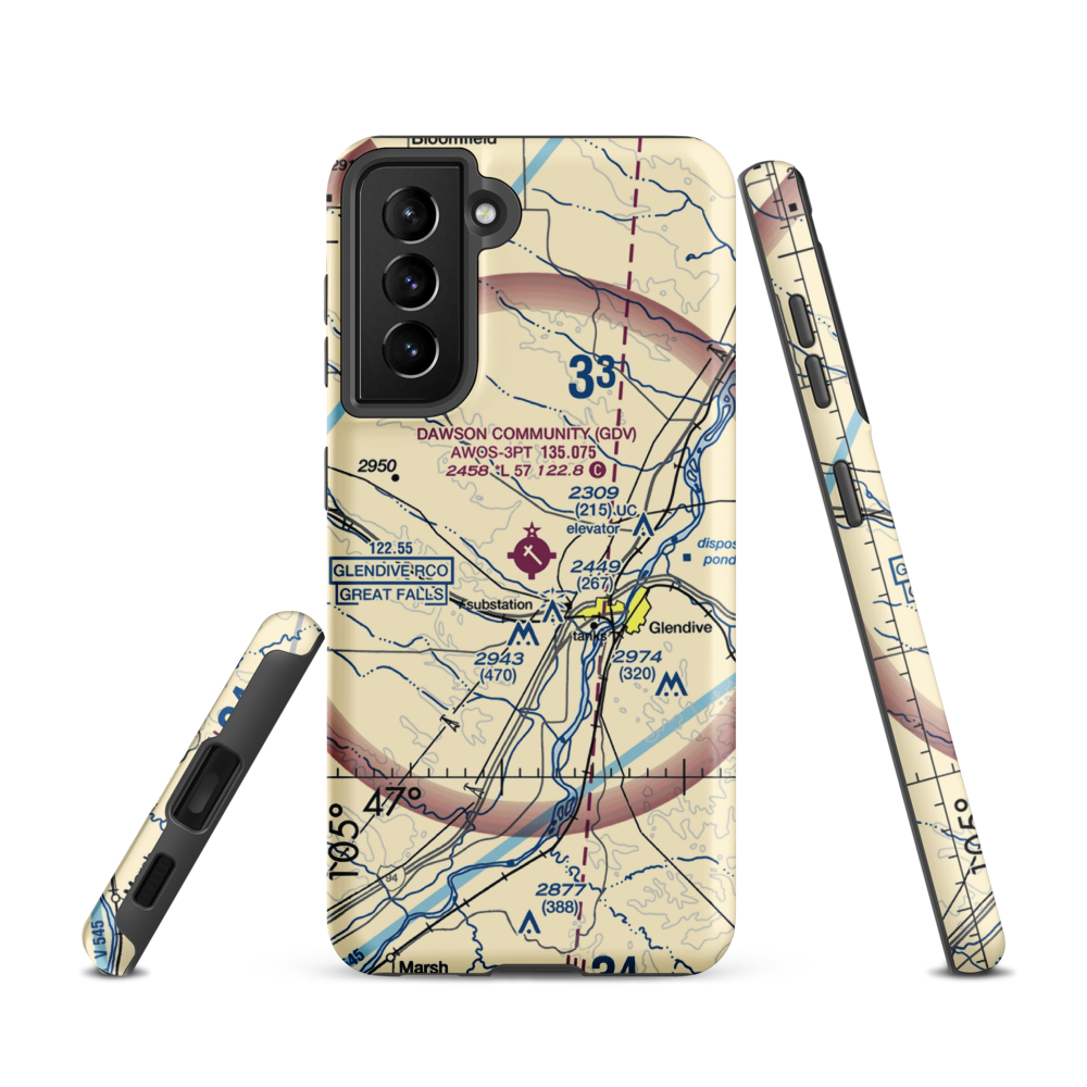 Dawson Community Airport (GDV) VFR Sectional Samsung Phone Case Samsung Galaxy S21 model shown