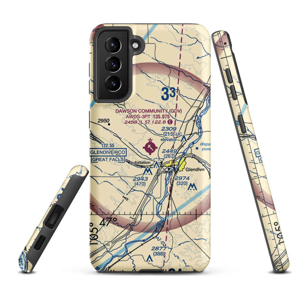 Dawson Community Airport (GDV) VFR Sectional Samsung Phone Case Samsung Galaxy S21 Plus model shown