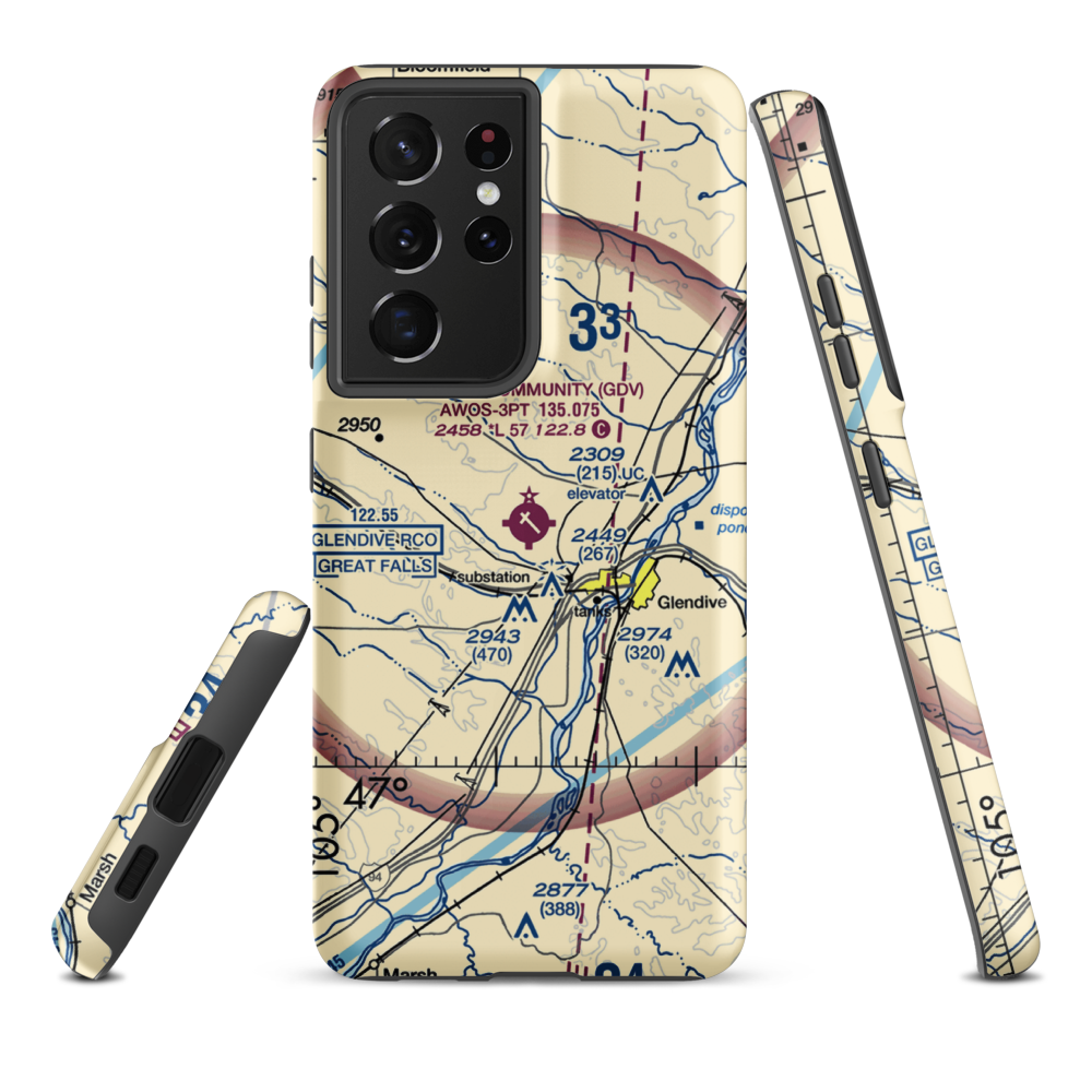 Dawson Community Airport (GDV) VFR Sectional Samsung Phone Case Samsung Galaxy S21 Plus model shown