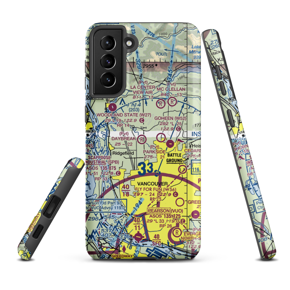 Daybreak Airport (WA46) VFR Sectional Samsung Phone Case Samsung Galaxy S21 FE model shown