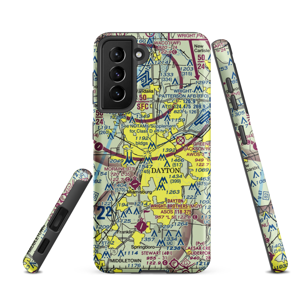Dayton Transportation Center Heliport (5D7) VFR Sectional Samsung Phone Case Samsung Galaxy S21 FE model shown