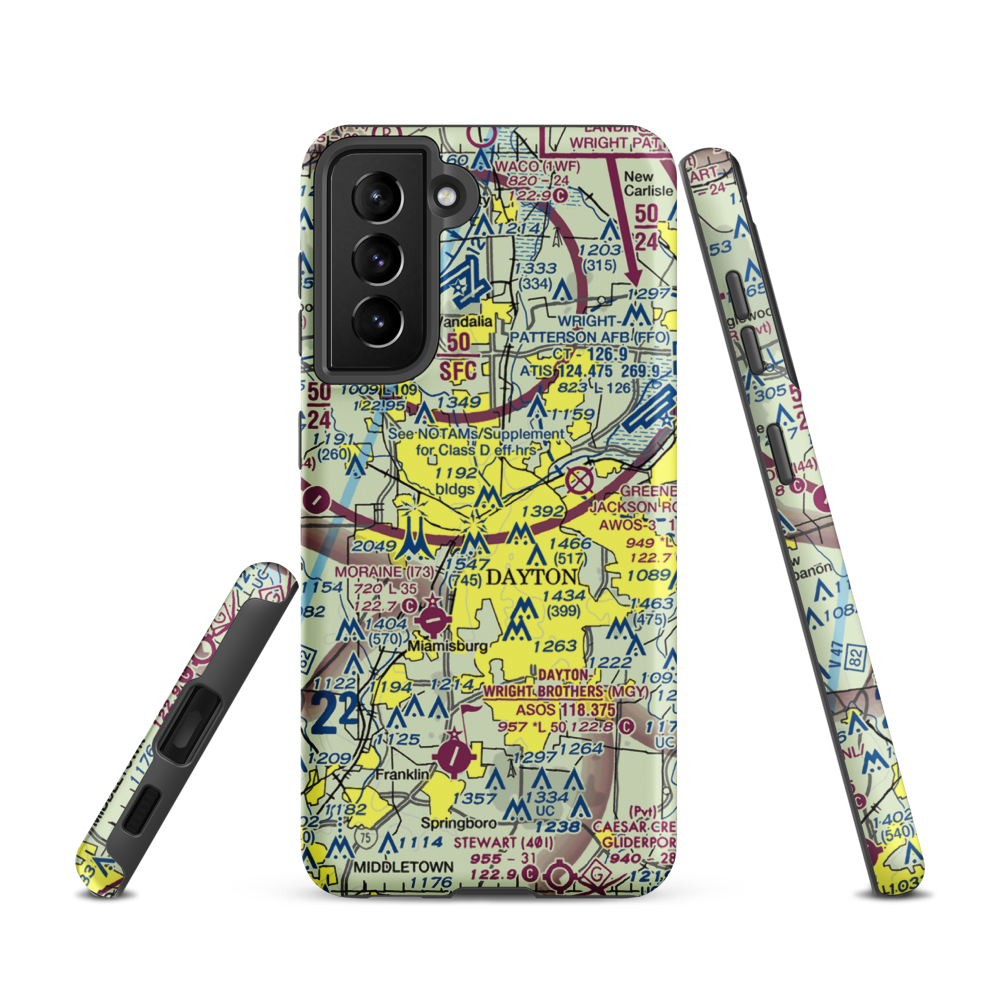 Dayton Transportation Center Heliport (5D7) VFR Sectional Samsung Phone Case Samsung Galaxy S21 model shown