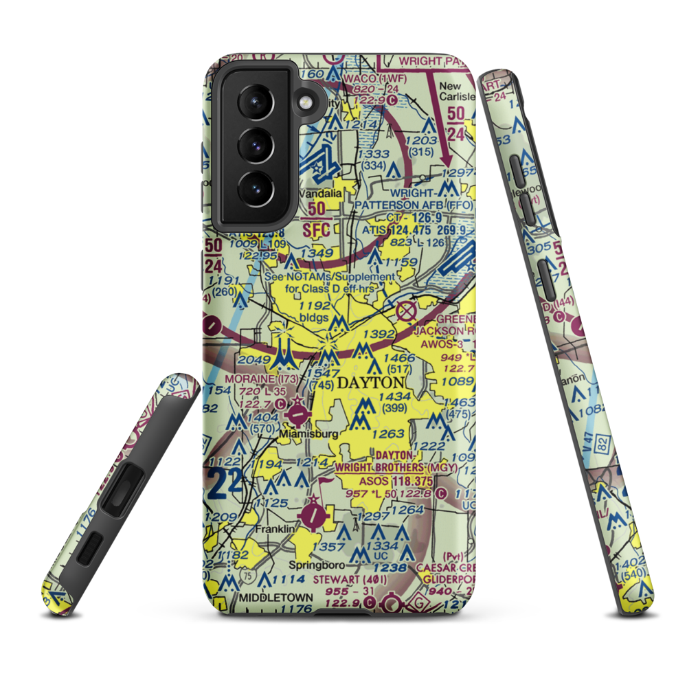 Dayton Transportation Center Heliport (5D7) VFR Sectional Samsung Phone Case Samsung Galaxy S21 FE model shown
