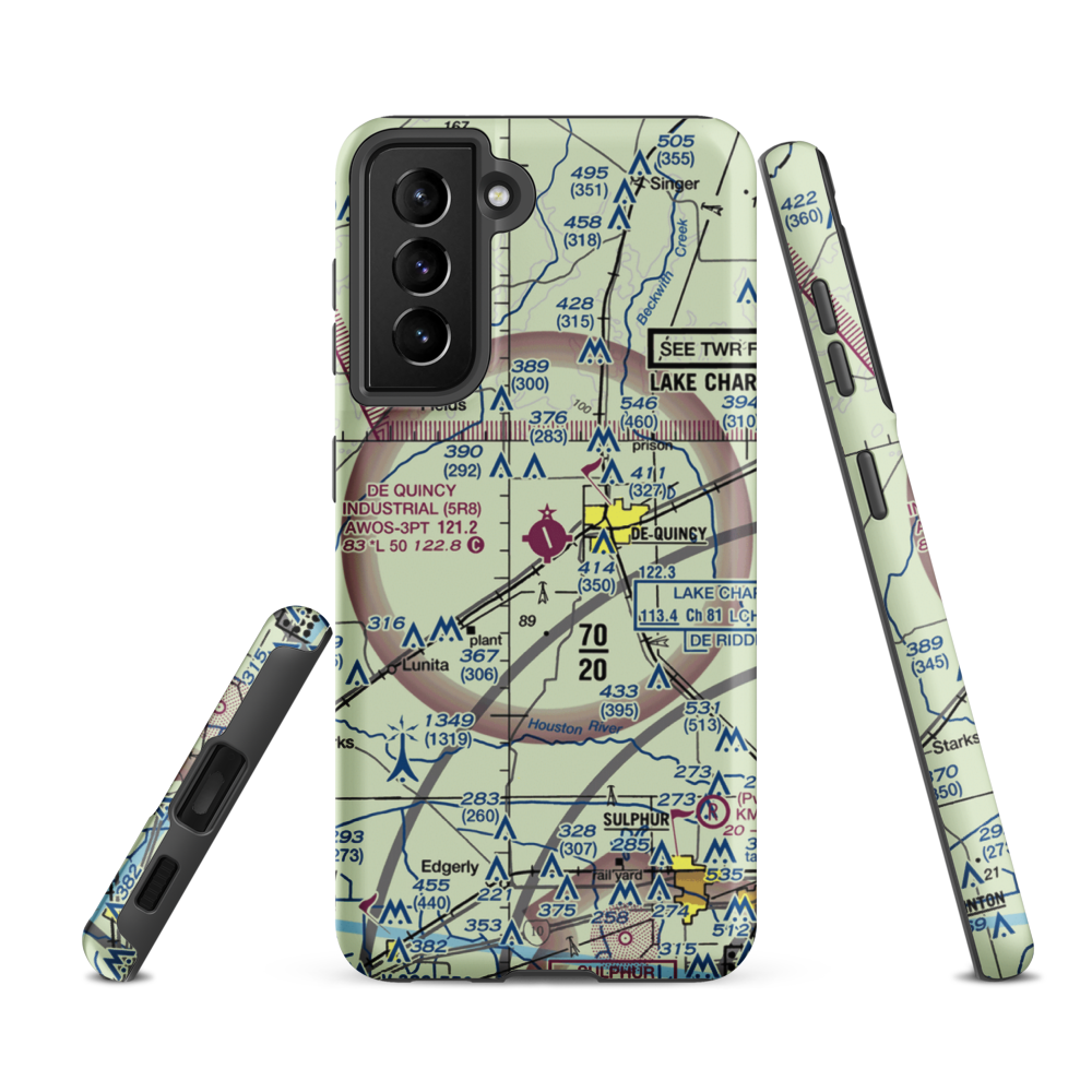 De Quincy Industrial Airpark (5R8) VFR Sectional Samsung Phone Case Samsung Galaxy S21 FE model shown