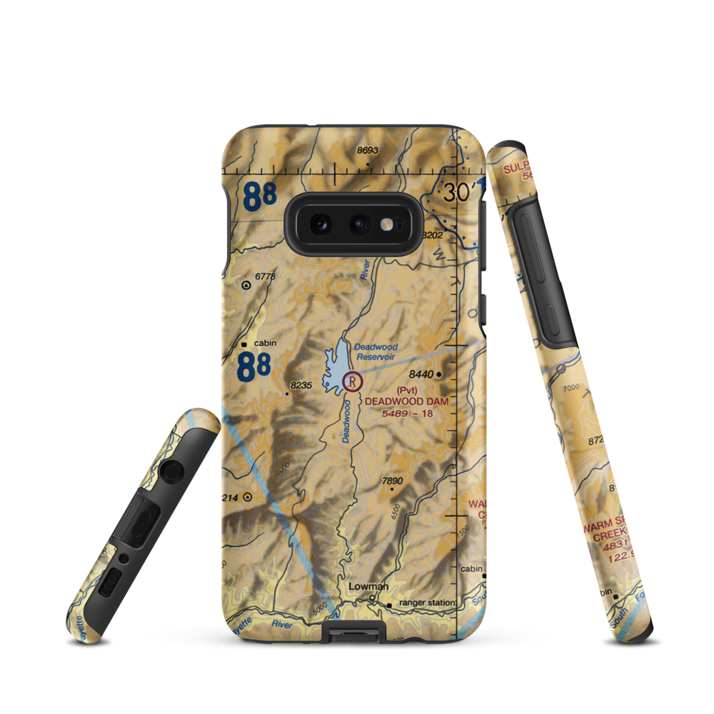 Deadwood Dam Airstrip (ID86) VFR Sectional Samsung Phone Case Samsung Galaxy S10e model shown