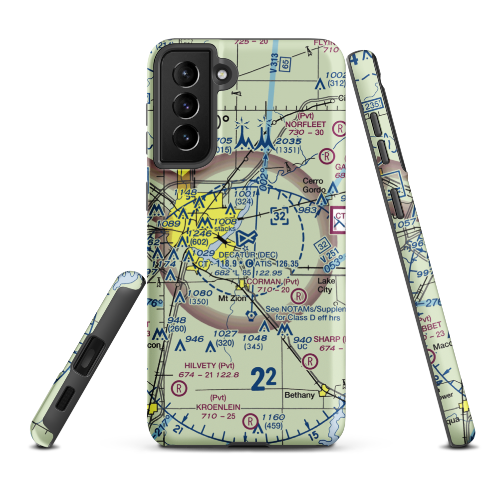 Decatur Airport (DEC) VFR Sectional Samsung Phone Case Samsung Galaxy S21 FE model shown