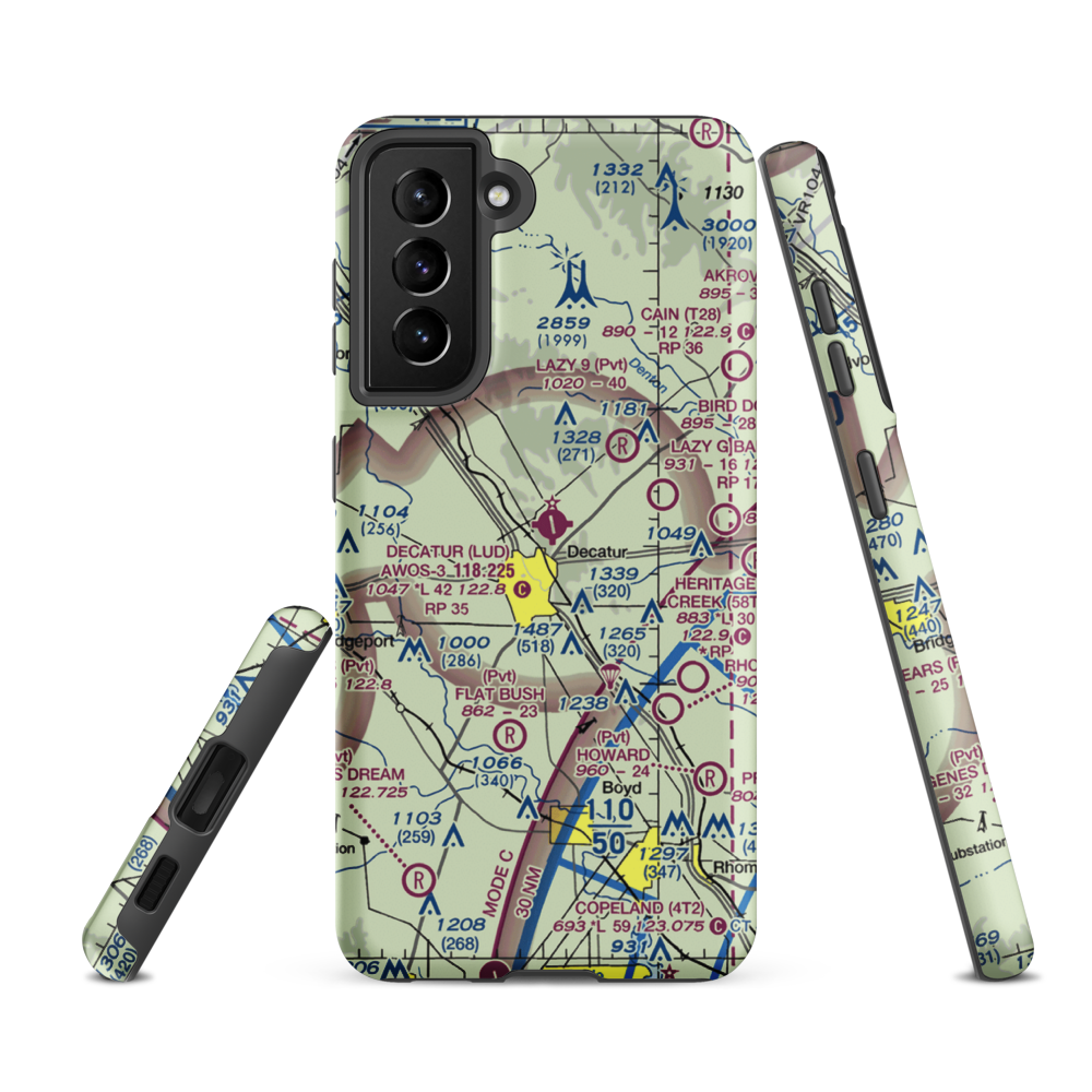 Decatur Municipal Airport (LUD) VFR Sectional Samsung Phone Case Samsung Galaxy S21 FE model shown