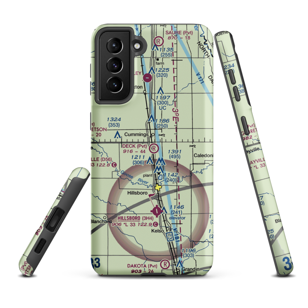 Deck Airport (5ND9) VFR Sectional Samsung Phone Case Samsung Galaxy S21 Plus model shown