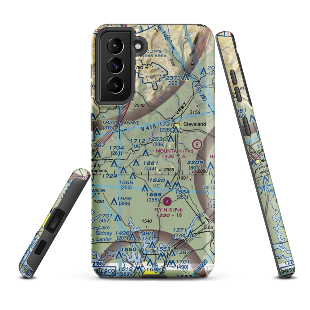 Deer Crossing Airport (21GE) VFR Sectional Samsung Phone Case Samsung Galaxy S21 FE model shown