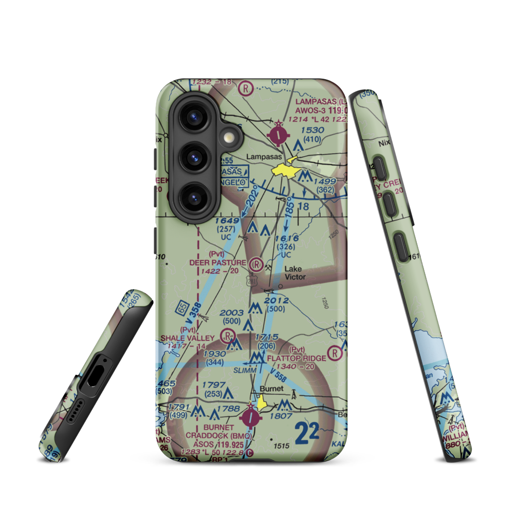 Deer Pasture Airport (69TE) VFR Sectional Samsung Phone Case Samsung Galaxy S24 model shown