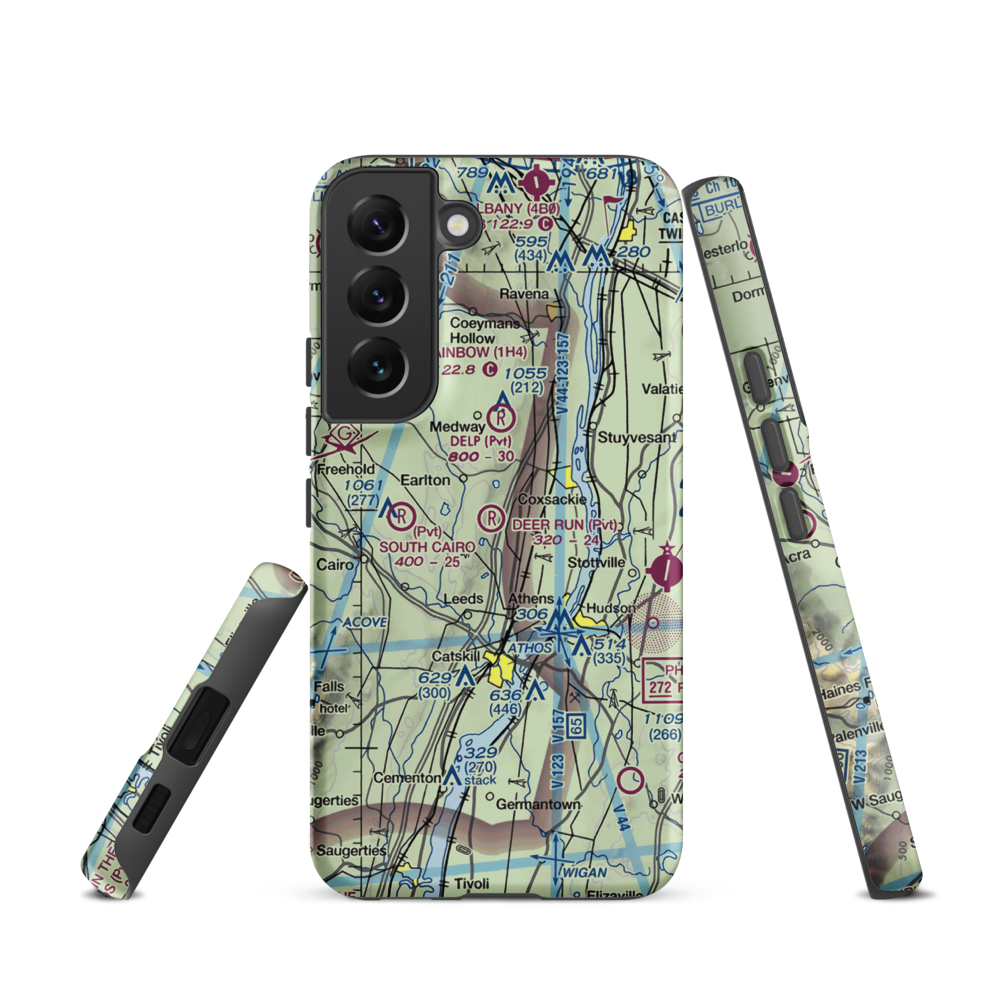 Deer Run Airport (NY74) VFR Sectional Samsung Phone Case Samsung Galaxy S22 model shown