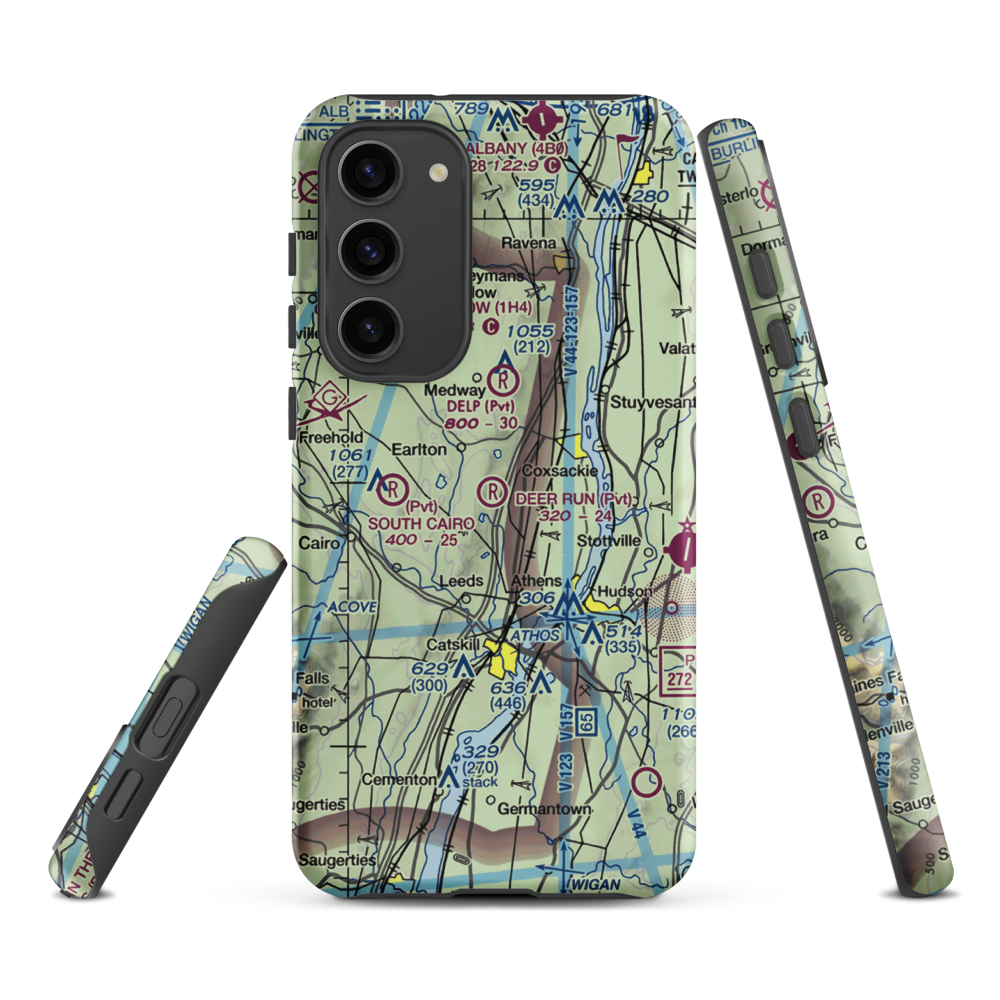 Deer Run Airport (NY74) VFR Sectional Samsung Phone Case Samsung Galaxy S23 Plus model shown
