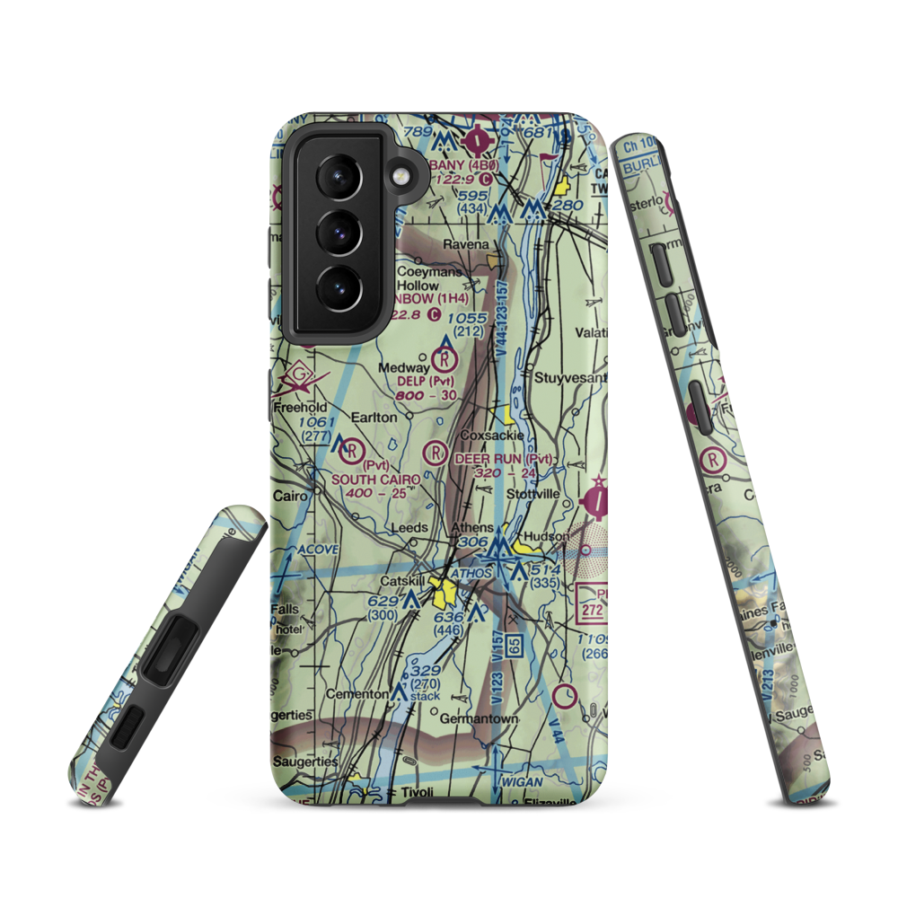 Deer Run Airport (NY74) VFR Sectional Samsung Phone Case Samsung Galaxy S21 model shown