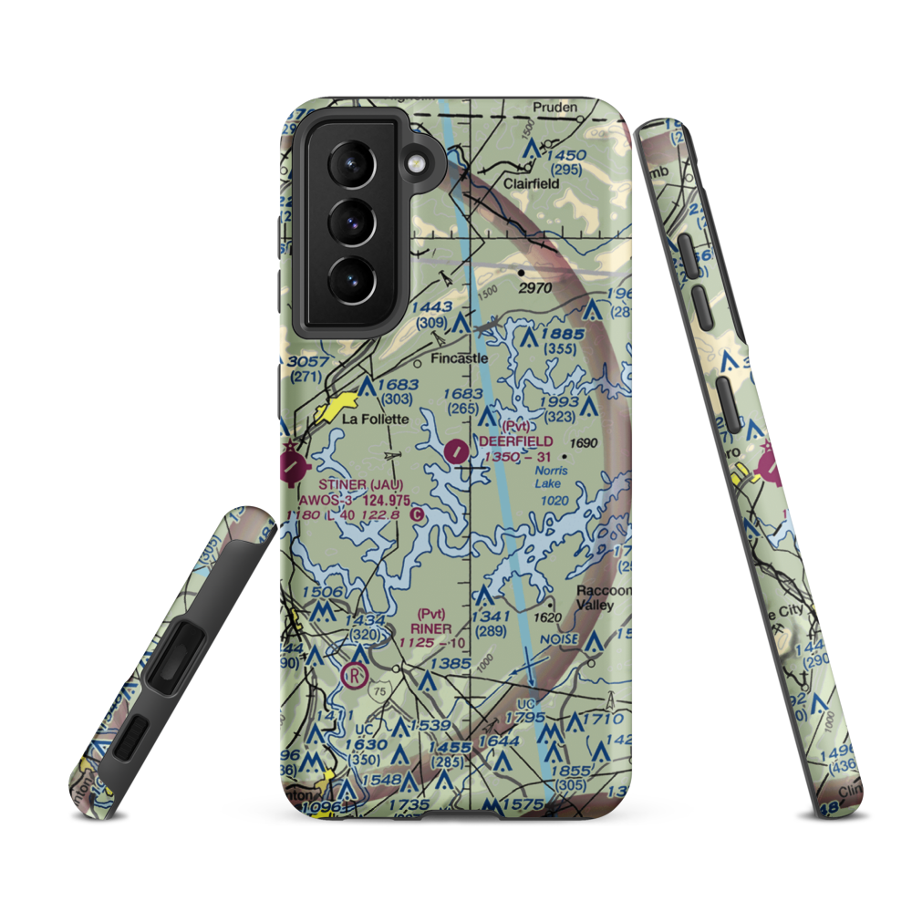 Deerfield Resort Airport (TN44) VFR Sectional Samsung Phone Case Samsung Galaxy S21 FE model shown