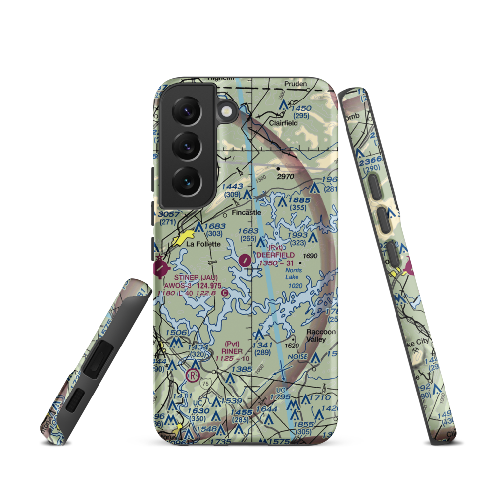 Deerfield Resort Airport (TN44) VFR Sectional Samsung Phone Case Samsung Galaxy S22 model shown