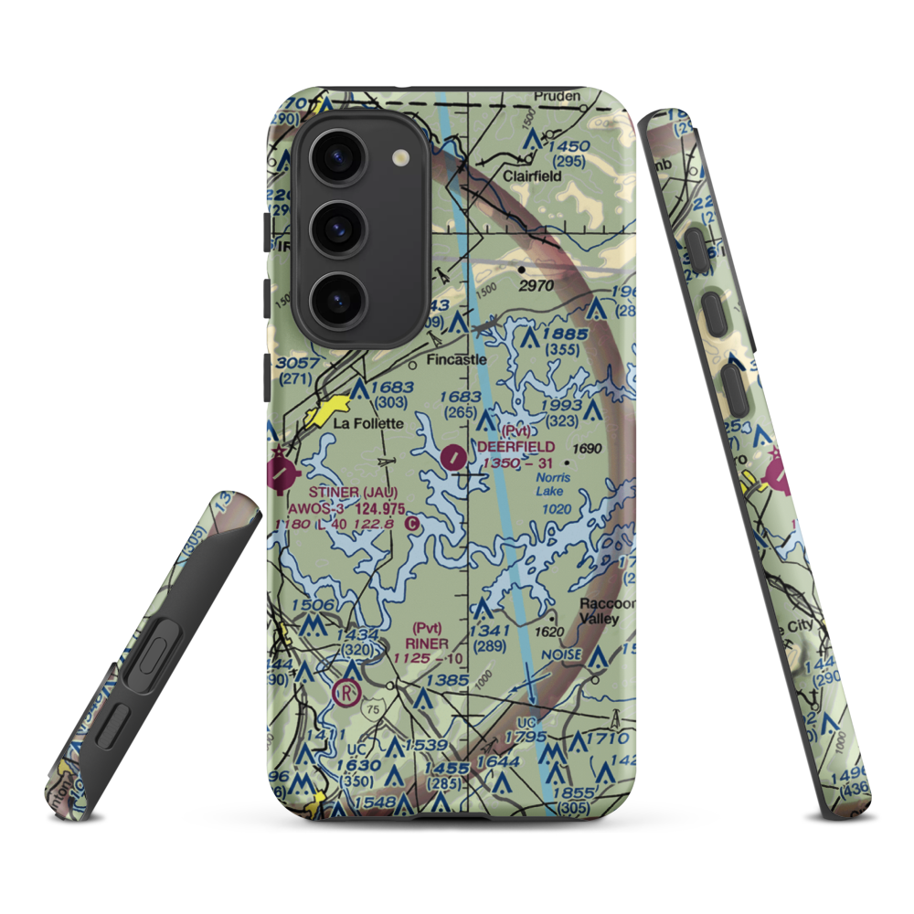 Deerfield Resort Airport (TN44) VFR Sectional Samsung Phone Case Samsung Galaxy S23 Plus model shown