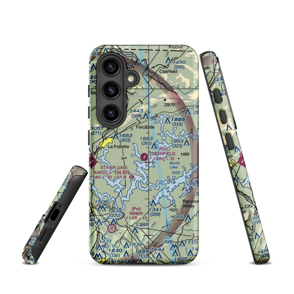 Deerfield Resort Airport (TN44) VFR Sectional Samsung Phone Case Samsung Galaxy S24 model shown