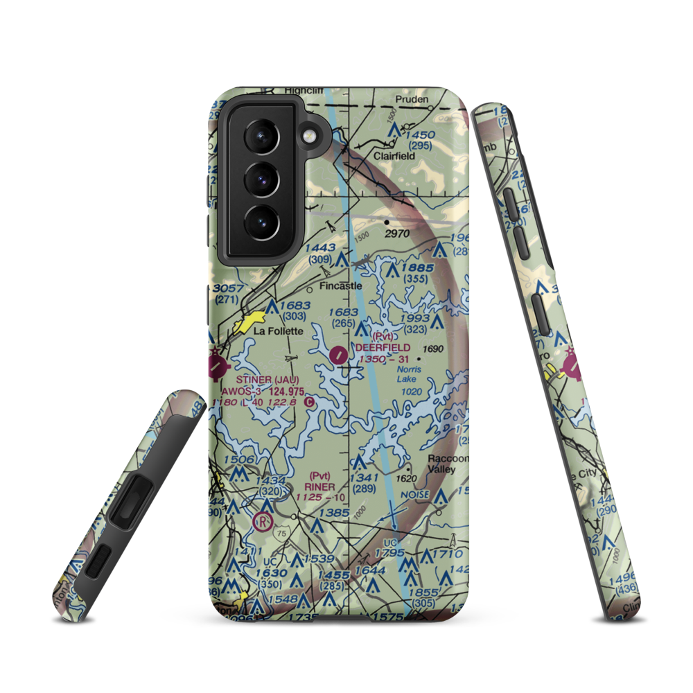 Deerfield Resort Airport (TN44) VFR Sectional Samsung Phone Case Samsung Galaxy S21 model shown