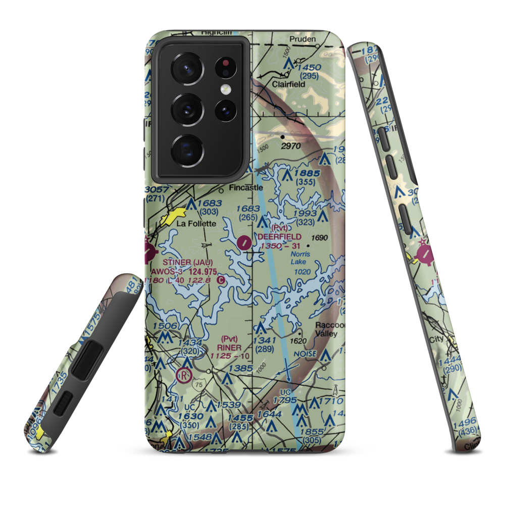 Deerfield Resort Airport (TN44) VFR Sectional Samsung Phone Case Samsung Galaxy S21 Plus model shown