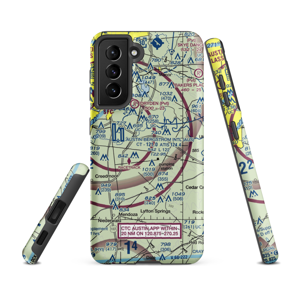 Del Valle Airport (TA55) VFR Sectional Samsung Phone Case Samsung Galaxy S21 FE model shown