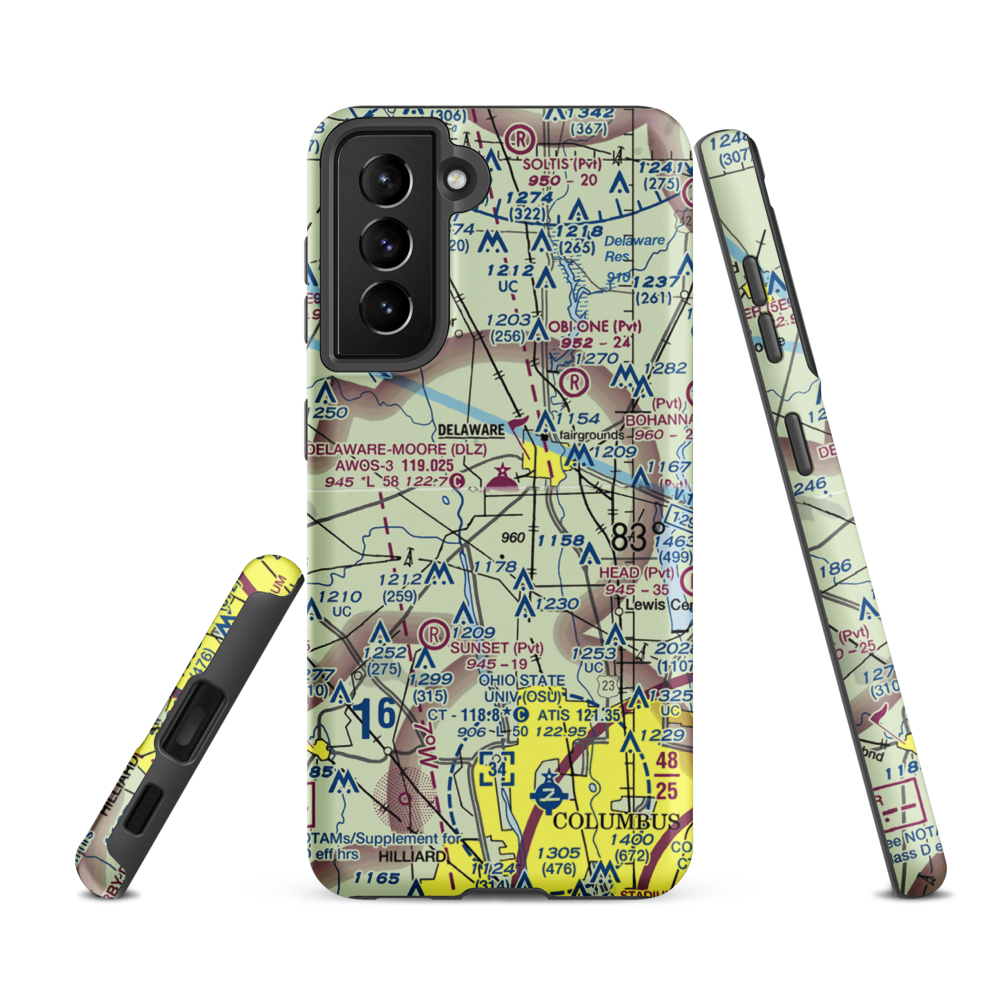 Delaware Municipal Airport (DLZ) VFR Sectional Samsung Phone Case Samsung Galaxy S21 FE model shown