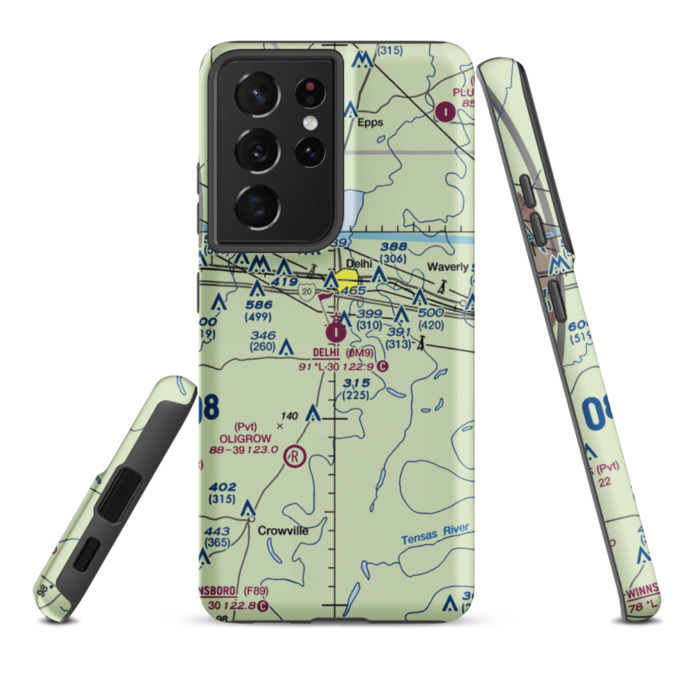 Delhi Municipal Airport (0M9) VFR Sectional Samsung Phone Case Samsung Galaxy S21 Plus model shown